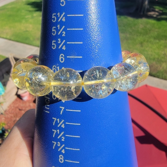 14mm Natural Rainbow Yellow Citrine Crystal Gemstone Round Beaded Bracelet NEW - Picture 6 of 7
